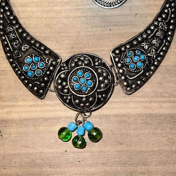 Antigua Silver Collar Turquoise Necklace & Earrings bohemian jewelry - Picture 3 of 8